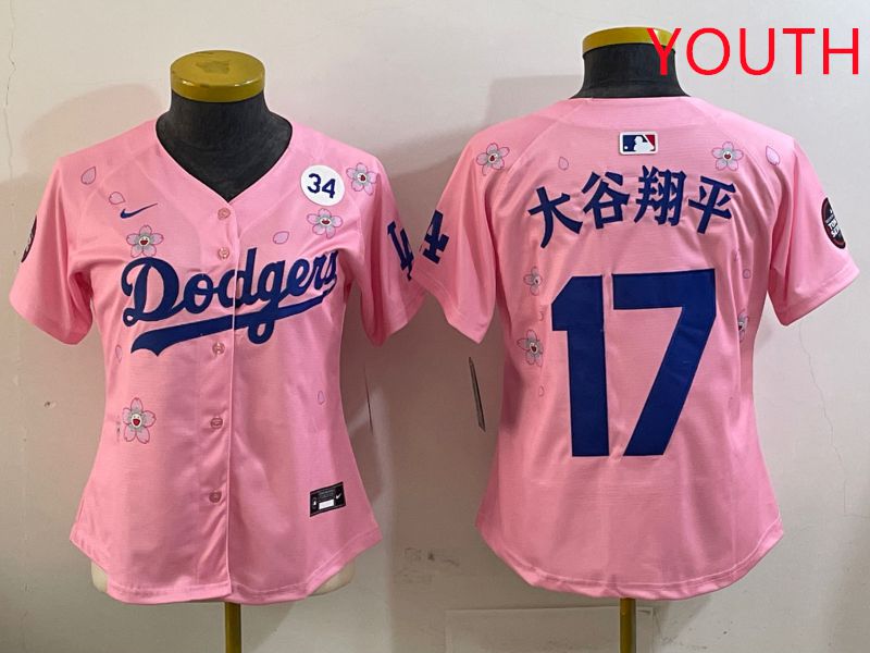 Youth Los Angeles Dodgers 17 Ohtani Pink Sakura Edition 2025 Nike MLB Jersey style 4